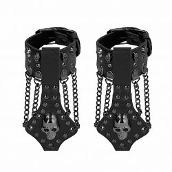 Ouch! Skulls & Bones Handcuffs With Skulls and Chains Black