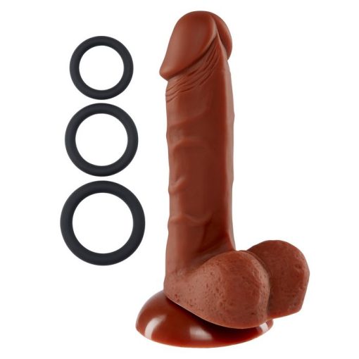 PRO SENSUAL PREMIUM SILICONE DONG W/ 3 C RINGS BROWN 6 " details
