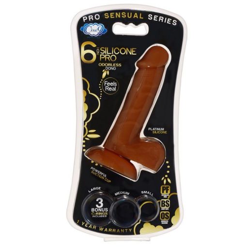 PRO SENSUAL PREMIUM SILICONE DONG W/ 3 C RINGS BROWN 6 " main