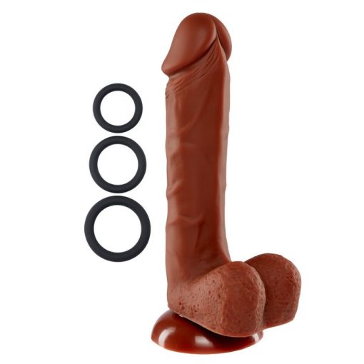 PRO SENSUAL PREMIUM SILICONE DONG W/ 3 C RINGS BROWN 8 " details