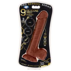 PRO SENSUAL PREMIUM SILICONE DONG W/ 3 C RINGS BROWN 9 " main