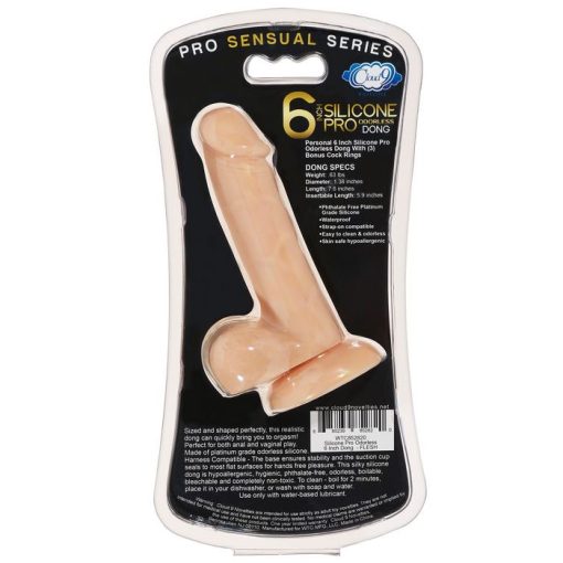 PRO SENSUAL PREMIUM SILICONE DONG W/ 3 C RINGS LIGHT 6 " back