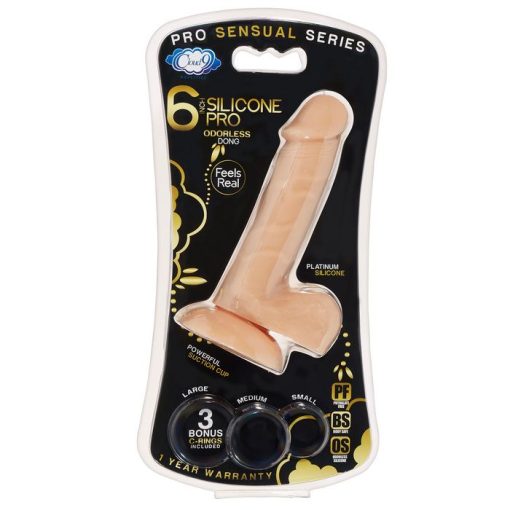 PRO SENSUAL PREMIUM SILICONE DONG W/ 3 C RINGS LIGHT 6 " main