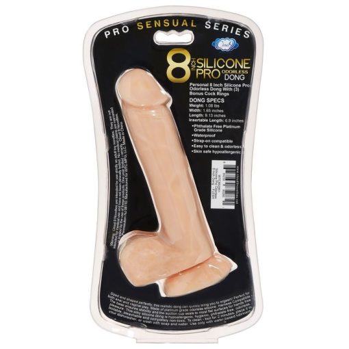 PRO SENSUAL PREMIUM SILICONE DONG W/ 3 C RINGS LIGHT 8 " back