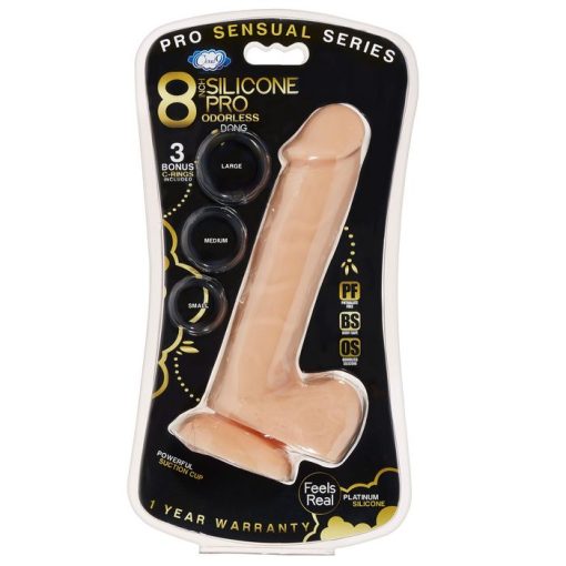 PRO SENSUAL PREMIUM SILICONE DONG W/ 3 C RINGS LIGHT 8 " main