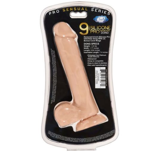 PRO SENSUAL PREMIUM SILICONE DONG W/ 3 C RINGS LIGHT 9 " back