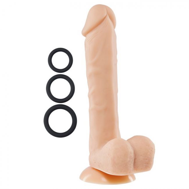 PRO SENSUAL PREMIUM SILICONE DONG W/ 3 C RINGS LIGHT 9 " details