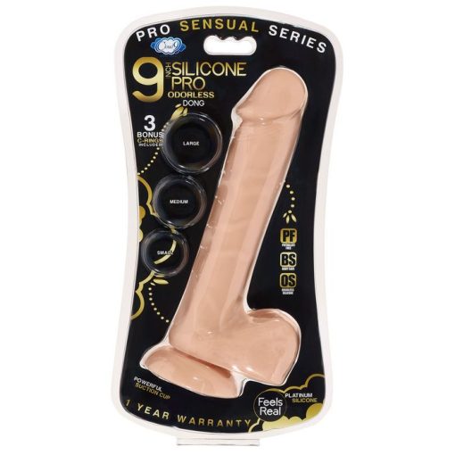 PRO SENSUAL PREMIUM SILICONE DONG W/ 3 C RINGS LIGHT 9 " main