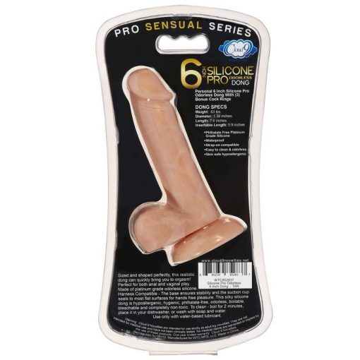 PRO SENSUAL PREMIUM SILICONE DONG W/ 3 C RINGS TAN 6 " back