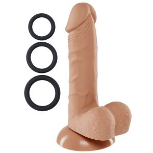 PRO SENSUAL PREMIUM SILICONE DONG W/ 3 C RINGS TAN 6 " details