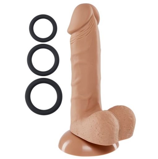 PRO SENSUAL PREMIUM SILICONE DONG W/ 3 C RINGS TAN 6 " details