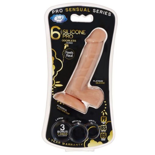 PRO SENSUAL PREMIUM SILICONE DONG W/ 3 C RINGS TAN 6 " main