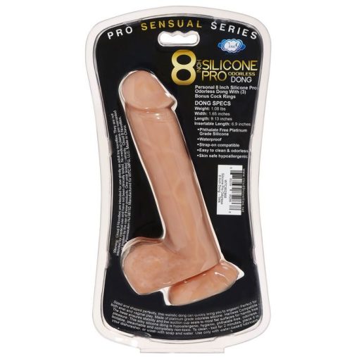 PRO SENSUAL PREMIUM SILICONE DONG W/ 3 C RINGS TAN 8 " back