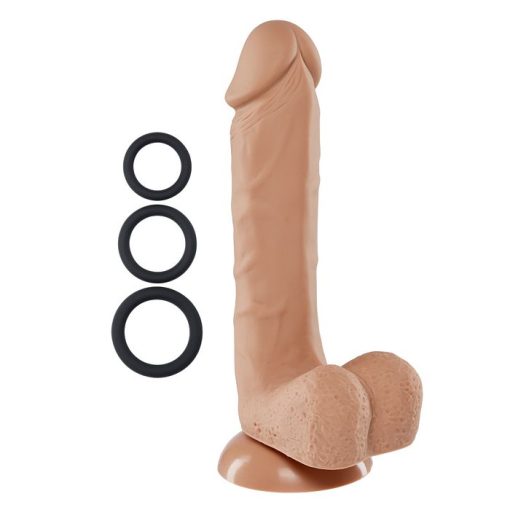 PRO SENSUAL PREMIUM SILICONE DONG W/ 3 C RINGS TAN 8 " details