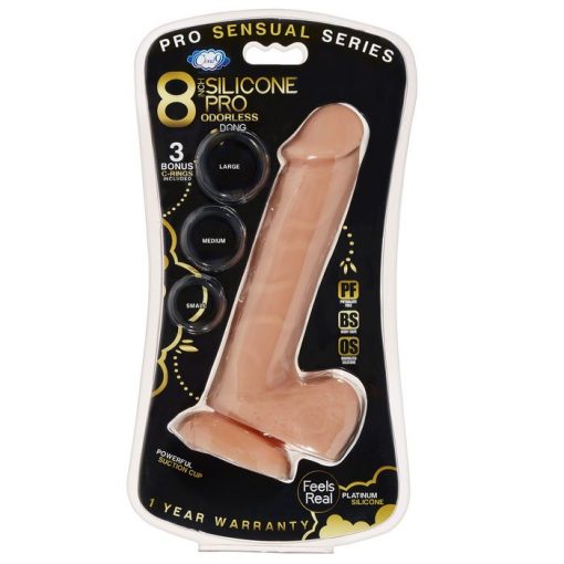 PRO SENSUAL PREMIUM SILICONE DONG W/ 3 C RINGS TAN 8 " main