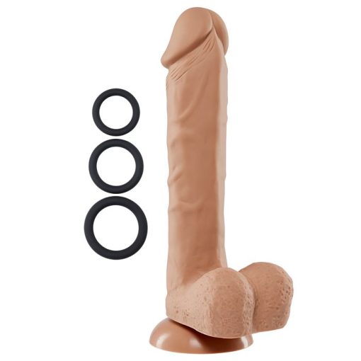 PRO SENSUAL PREMIUM SILICONE DONG W/ 3 C RINGS TAN 9 " details