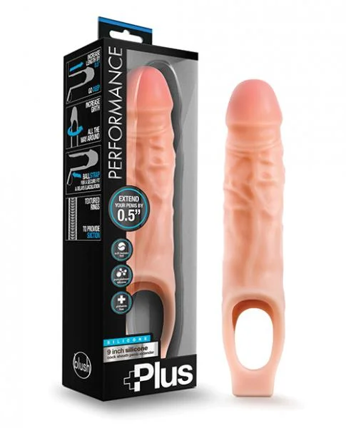 Performance Plus 9 inches Silicone Cock Sheath Penis Extender Beige 1