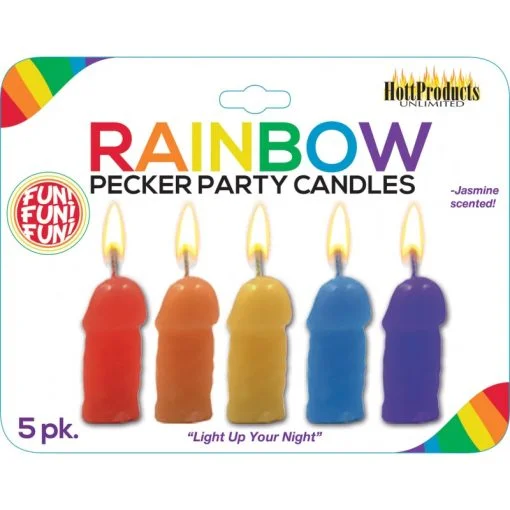 RAINBOW PECKER PARTY CANDLES 5PK back