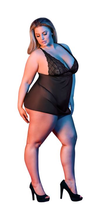 SEXY TIME BABY DOLL W/ FLY AWAY BACK & G-SET BLACK 2X back