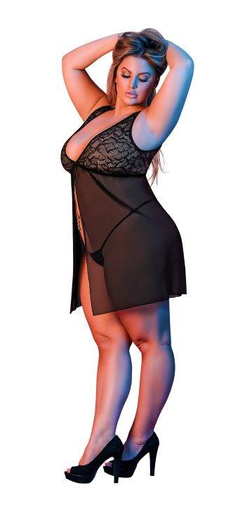 SEXY TIME FLY AWAY BABY DOLL & G-STRING SET BLACK 2X back