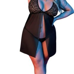 SEXY TIME FLY AWAY BABY DOLL & G-STRING SET BLACK 2X main
