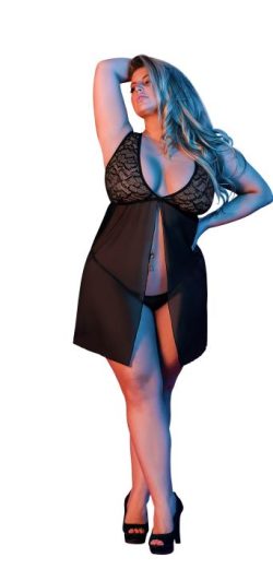 SEXY TIME FLY AWAY BABY DOLL & G-STRING SET BLACK 2X main