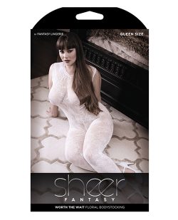 SHEER FANTASY FLORAL BODYSTOCKING LACE EDGE QUEEN WHITE main