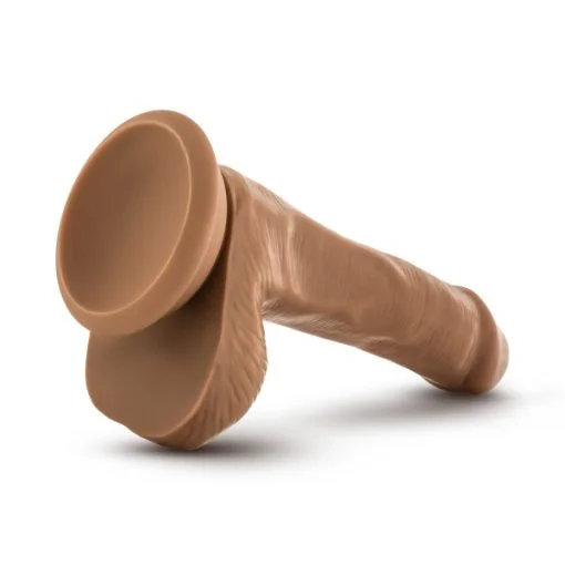 SILICONE WILLYS 6 SILICONE DILDO WITH BALLS MOCHA " male Q