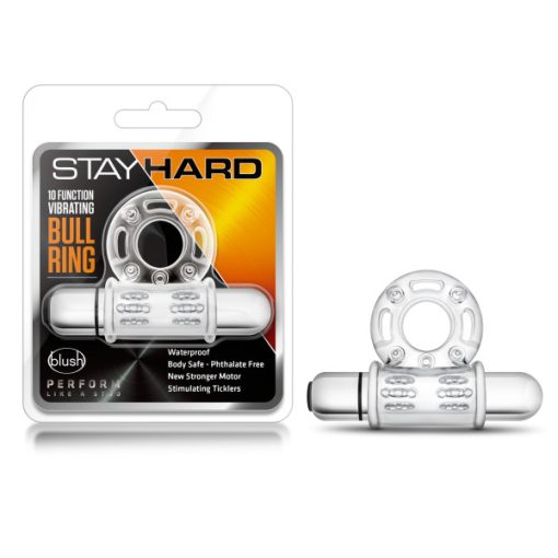 STAY HARD 10 FUNCTION BULL RING VIBRATING CLEAR details