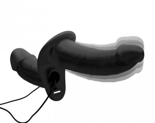 STRAP U POWER PEGGER SILICONE VIBRATING DOUBLE PLEASURE DILDO WITH HARNESS BLACK details