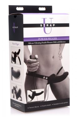 STRAP U POWER PEGGER SILICONE VIBRATING DOUBLE PLEASURE DILDO WITH HARNESS BLACK main