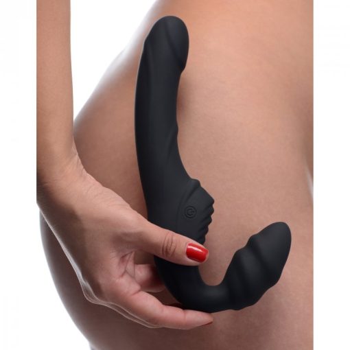 STRAP U SLIM RIDER RIBBED VIBRATING SILICONE STRAPLESS STRAP ON 2