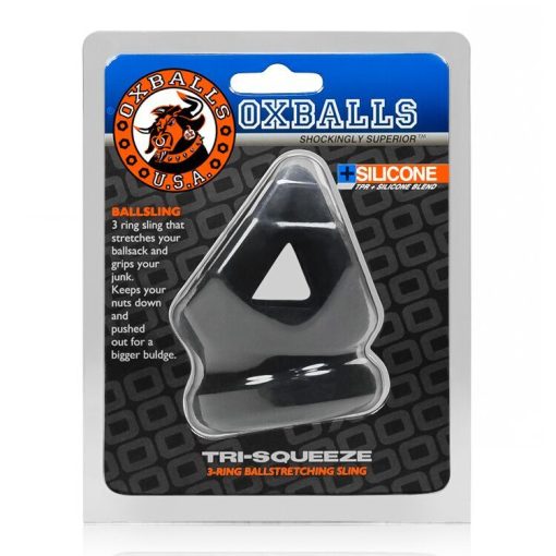 TRI SQUEEZE COCKSLING BALL STRETCHER OXBALLS SILICONE TPR BLEND BLACK ICE (NET) 3