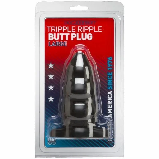 TRIPLE RIPPLE BUTT PLUG-LG-BLACK CD male Q