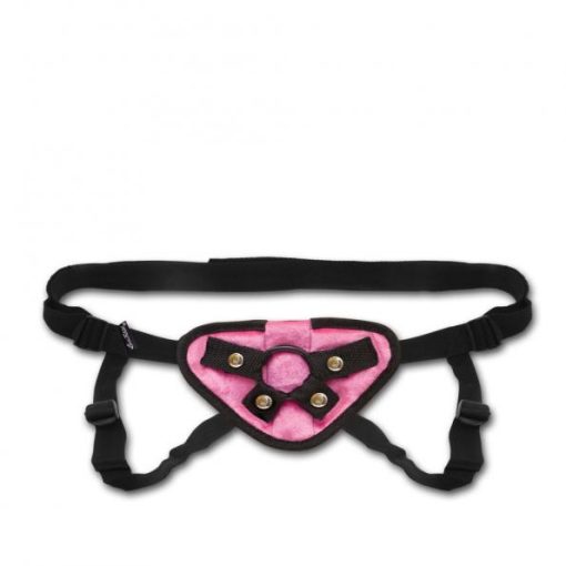 Velvet knit strap on harness pink back