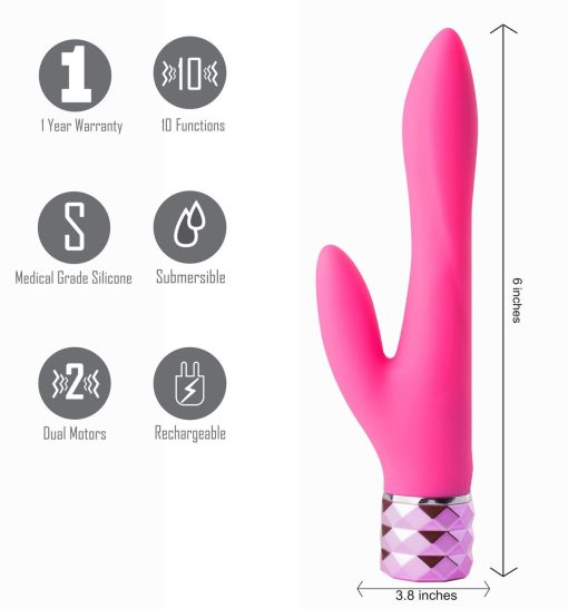 VICTORIA RECHARGEABLE SILICONE DUAL VIBE NEON PINK 2