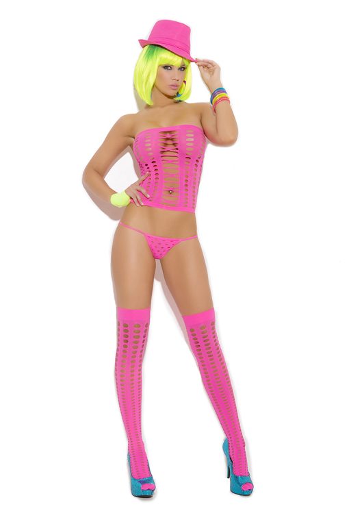 VIVACE G STRING & STOCKINGS NEON PINK O/S back