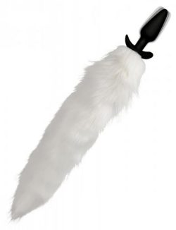 Vibrating White Fox Tail Slender Anal Plug Main