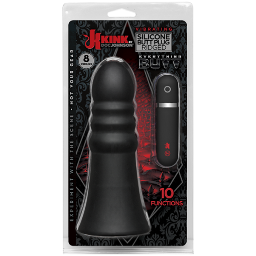 (WD) KINK VIBRATING SILICONE B PLUG RIDGED 8 BLACK "