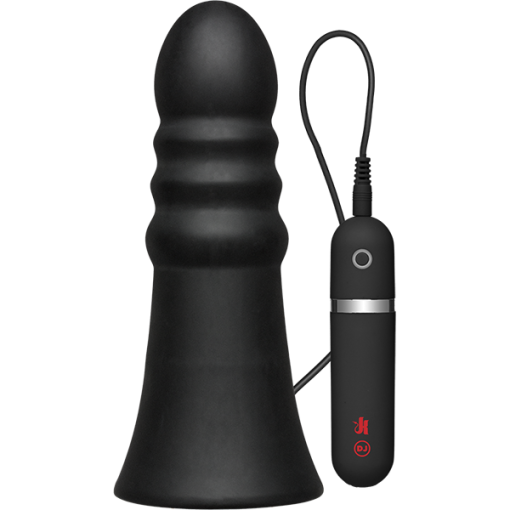 (WD) KINK VIBRATING SILICONE B PLUG RIDGED 8 BLACK "