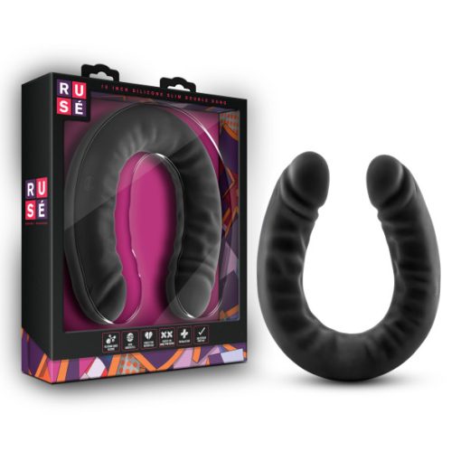 (WD) RUSE 18 SILICONE DOUBLE HEADED DILDO BLACK "