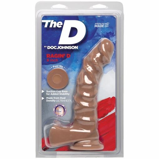 (WD) THE D RAGIN' D 9 W/BALLS CARAMEL TAN DILDO "