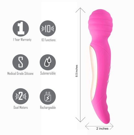 ZOE RECHARGEABLE DUAL VIBRATING WAND HOT PINK back