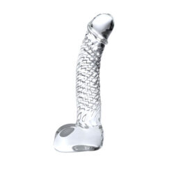 Icicles No 61 Textured Glass Dildo With Balls Clear 5 Inch Main