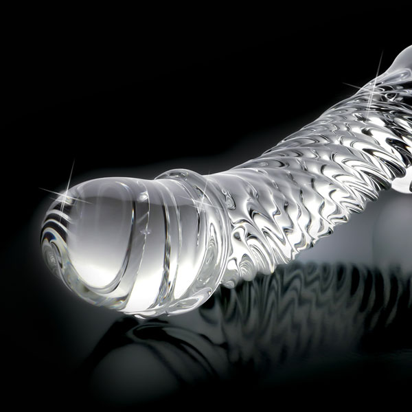 Icicles No 61 Textured Glass Dildo With Balls Clear 5 Inch