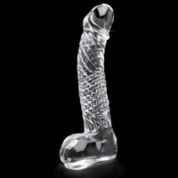 Icicles No 61 Textured Glass Dildo With Balls Clear 5 Inch