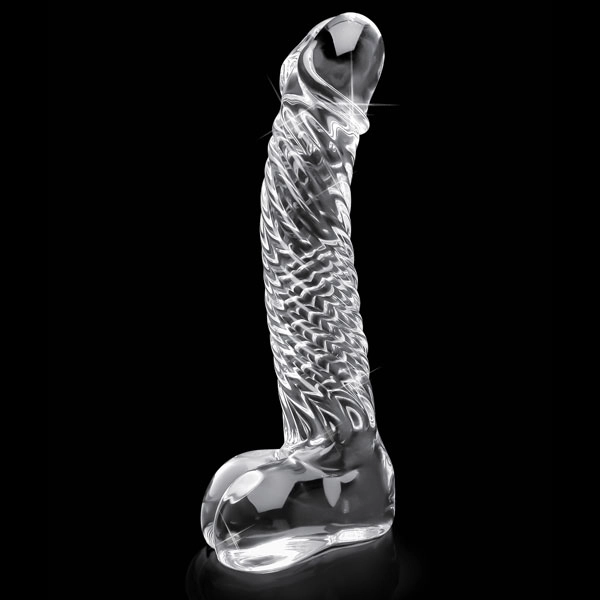 Icicles No 61 Textured Glass Dildo With Balls Clear 5 Inch