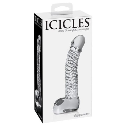 Icicles No 61 Textured Glass Dildo With Balls Clear 5 Inch 2