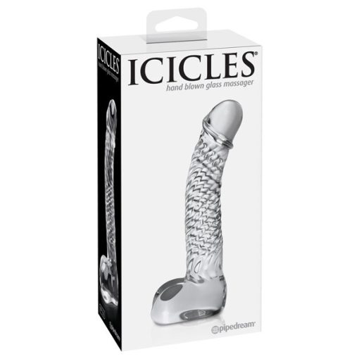 Icicles No 61 Textured Glass Dildo With Balls Clear 5 Inch 1