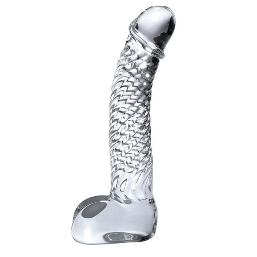 Icicles No 61 Textured Glass Dildo With Balls Clear 5 Inch 1